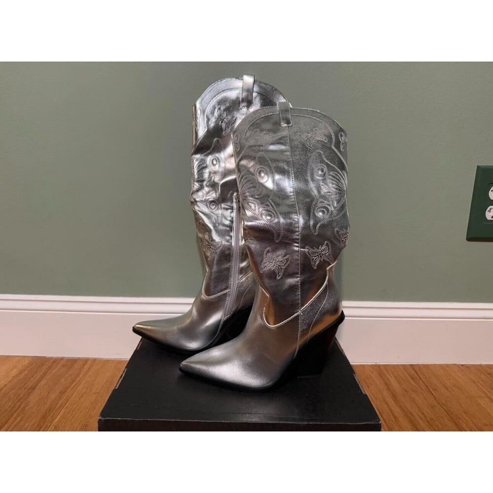 Disco Cowgirl Metallic Silver Cowboy Boots Women's Size 8